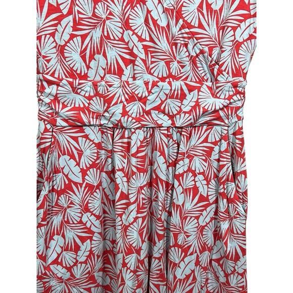 Boden Lola Jersey Swing Dress Short Sleeve V-Neck Red Palm Tropical‎ Women's 8R - Picture 3 of 10